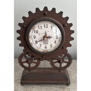 Brown Metal Steampunk Industrial Gear Clock Roman Numerals London Desk Table